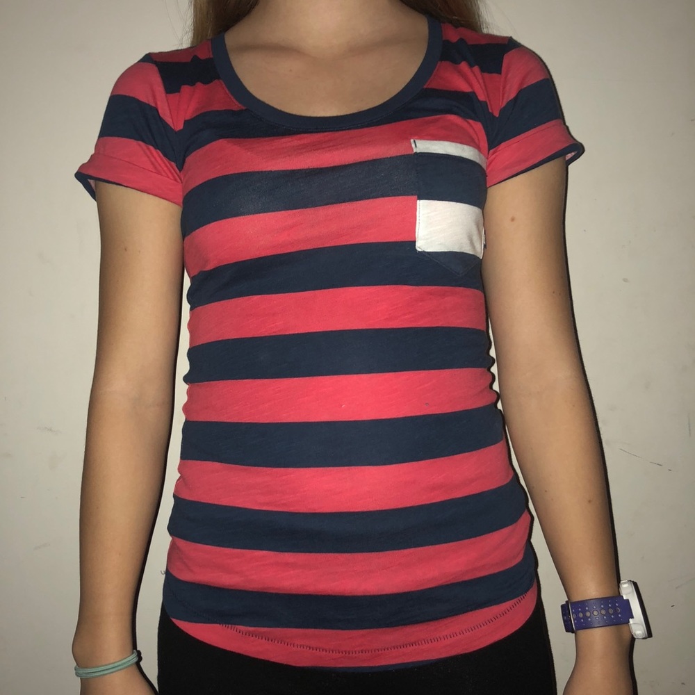 Nike Navy and Red Striped Pocket Tee